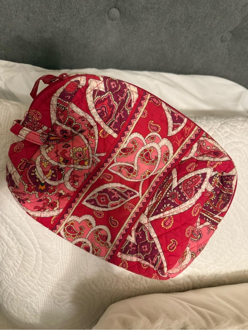 Vera Bradley Red and Pink Paisley Quilted Cosmetic Pouch